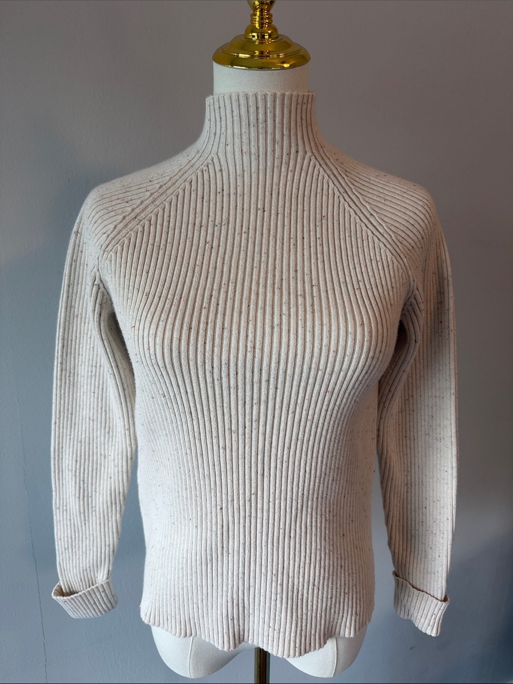 Studio Works Cream Ribbed Funnel Neck Sweater